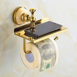 Toilet Paper Holders Europe Antique Gold Bathroom Product Wall Mounted Stone Holder With Cream Decorate For Phone