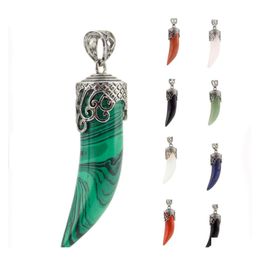 car dvr Pendant Necklaces Natural Crystal Gem Wolf Tooth Pepper Shape Gemstone Collectibles Carved Necklace Handmade Charm Drop Delivery Jew Dhbvs