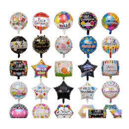 car dvr Party Decoration 50Pcs 18Inch Spanish Helium Foil Feliz Cumpleanos Balloons Globo Happy Birthday Decor Rose Gold Round Bk Sell 1027 Dh2Vk