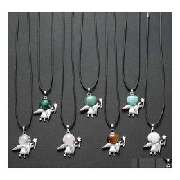 car dvr Pendant Necklaces 12Pcs Natural Stone Fairy Spirit Necklace Trends Dancer Angel Angle Wings Crystal Pendants Jewelry Chocker 18 Leat Dhu5V