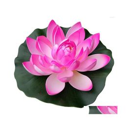 car dvr Garden Decorations Simate Water Lily Outdoor Fishes Pool Decor Fish Tank With 2Layer Flower Petals Leaves Mini Solar Fountain Round Dhkz2