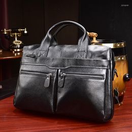 Briefcases Luxury Cow Genuine Leather Business Men's Briefcase Male Shoulder Bag Messenger Tote Computer Handbag