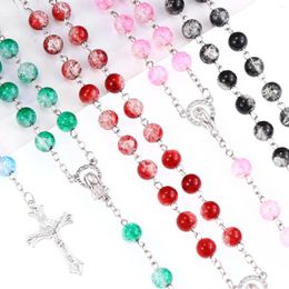 Pendant Necklaces Stained Glass Rosary Religious Cross Necklace Crucifix Virgin Mary Centre Ornament Catholic