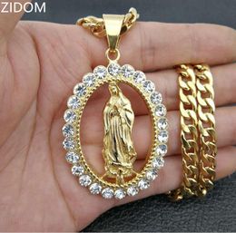 Pendant Necklaces Men Hip Hop 316L Stainless Steel Virgin Mary Whit Rhinestone Fashion Men/Women Hiphop Necklace Jewellery Gifts