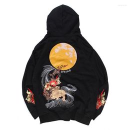 Men's Hoodies Embroidery Flowers Animal Rabbits Print Hooded Sweatshirts Harajuku Fashion Pullover Hip Hop Streetwear Casual J884