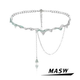 Chains Original Design Choker Necklace 2023 Trend Style Copper Metal Thick Silver Plated Green For WomenChains