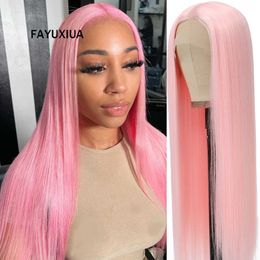 Synthetic Wigs Pink Straight Lace Front Wig Synthetic Wigs for Women Cosplay 26inch Heat Resistant t Part Hd Frontal Natural Hair Perruque 230227