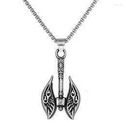 Chains 316L Stainless Steel Viking Warrior Shield Axe Pendant With Detail Tooth Necklace Punk Style Rock Party Jewellery