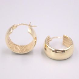 Hoop Earrings Real Pure 18K Yellow Gold Glossy Grid Round Circle 4.5g For Men Woman Lucky Gift