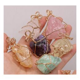 car dvr Charms Wire Wrap Irregar Chakra Natural Stone Pendant Reiki Healing Crystal Charm Fashion Diy Necklace Jewellery Making Wholesale Drop Dhjo8