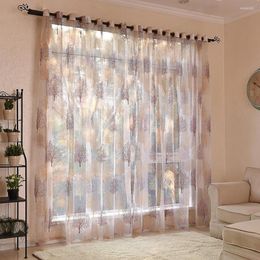 Curtain 100X250 Cm/ 39.37x98.43 Inch Window Floral Tree Elements Embroidered Sheer Wide Grommet Bedroom Voile