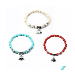 car dvr Beaded Strands 12Pcs Fashion Natural Stone Beaded Howlite Turquoise Elephant Buddha Beads Yoga Bracelet Chakra Crystal Charms Brace Dhaib