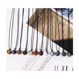 car dvr Pendant Necklaces Natural Crystal Stone 12Mm Beads Necklace Weave Rope Chain Collar For Women Men Jewelry Gifts Drop Delivery Pendant Dhco2