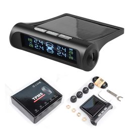 Tyre Pressur Solar Power TPMS Car Tyre Pressure Monitoring System LCD 4 External Internal Sensors for SUV Temperature Warning