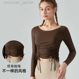 Designer Yoga Long-sleeved Female Rib Side Pleated Slim Fit Sports Top Fashion Running Quick-drying Fitness Suit High end design