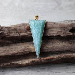 Pendant Necklaces FUWO Carved Long Triangle Amazonite Gold Colour Plated Energy Mineral Crystal Accessories For Jewellery Making PD428 5Pcs