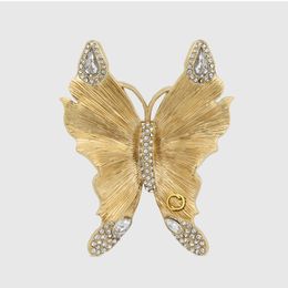 Women Butterfly Brooch with Stamp Zircon Butterfly Letter Brooches Suit Lapel Pin for Gift Party