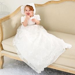 Girl Dresses High-end Little Dress Bow Extra Long Princess Baby Brithday Formal Baptism Clohtes For 1 Year Old RBF184004