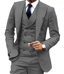 Men's Suits Grey Men Suit Groom Tuxedos Groomsman Blazer Man Business Prom Terno Masculino Costume Homme 3PCS(Jacket Pants Vest)