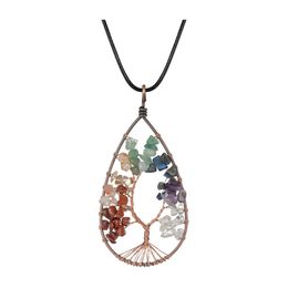 car dvr Pendant Necklaces 12Pcs Natural 7 Chakras Healing Crystals Necklace Wire Wrapped Clear Quartz Tree Of Life Pointed Reiki Energy Ncin Dh83V