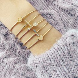 Charm Bracelets Fashion Heart Arrow Shape Bracelet For Women Gold Colour Opening Adjustable Jewellery Accessories Birthday Gift