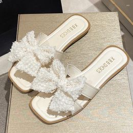 Slippers Women Bow Flats Shoes 2023 Trend Summer Sandals Casual Home Ladies Slingback Flip Flops Designer Non Slip Slides