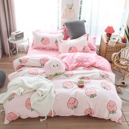 Bedding sets Cute Pink Peach Printed Girl Boy Kid Bed Cover Set Duvet Cover Adult Child Bed Sheets Pillowcases Comforter Bedding Set 61066 230227