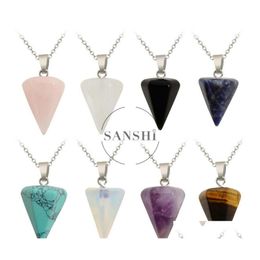car dvr Pendant Necklaces Natural Stone Necklace Hexagonal Pyramid Shape Turquoise Opal Pink Crystal For Women Jewellery Drop Delivery Pendants Dhlbk