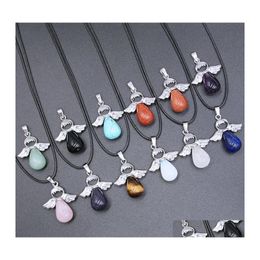 car dvr Pendant Necklaces Natural Crystal Stone Rose Quartz Angel Necklace Gem Amethyst Pink Dongling Jade Pendants For Women Drop Delivery J Dhp2A