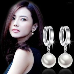 Hoop Earrings 925 Sterling Silver Woman Jewellery Fashion High Quality Rhinestone Crystal Freshwater Pearl Long