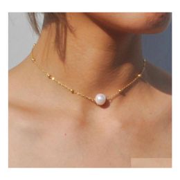 car dvr Pendant Necklaces Handmade Simple Delicate Gold Layered Chokers For Women Girls Chain Necklace With Artificial Pearl Wholesale Drop Dhisa