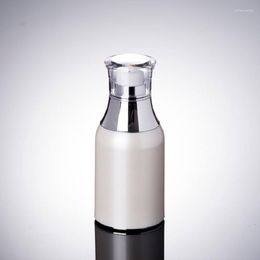 Storage Bottles 50ML Pearl White Airless Bottle Silver Collar Transparent Lid For Serum/lotion/emulsion/fundation Packing