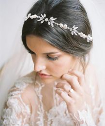 Headpieces Pearl Hair Bands For Brides Wedding Headband With Milk Rhinestones Ornament Head Wreath Ribbon Bridal Jewelries