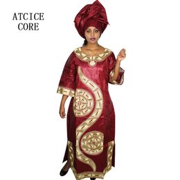 Ethnic Clothing African Dresses For Women Fashion Design Bazin Embroidery Long With Scarf LA009# 230227