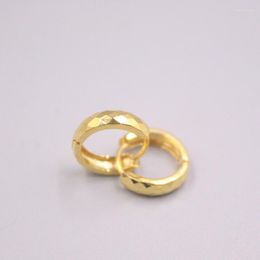 Hoop Earrings Real Pure 18K Yellow Gold Carved Round About 1.8g For Woman