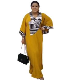 Ethnic Clothing Red Yellow African Dresses for Women Spring Autumn Linen Printing Long Dress Clothes 230227