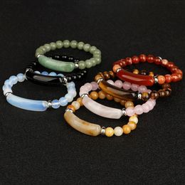 8mm Natural Crystal Stone Beaded Strands Charm Bracelets Elastic Bangle For Women Men Club Handmade Jewelry