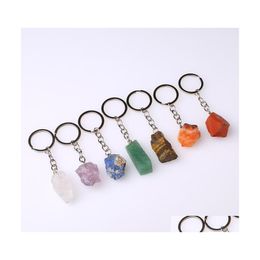 car dvr Key Rings Natural Ore Chain Ring Gem Quartz Fluorite Citrine Lapis Lazi Amethyst Irregar Stone Pendants Keyring Keychian Diy Jewellery Dhuye