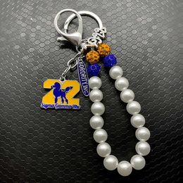 Greek Letter Society SIGMA GAMMA RHO Sorority Jewellery Poodle Pendant Metal Keychain White Pearl Chain Key Ring