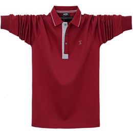 Men's Polos Autumn Spring Men's Solid Polo Shirt Lapel Long-sleeved Polos Shirt Button Collar Fashion Thick Shirt Casual Loose Tops 6XL 230227