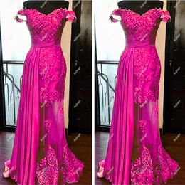 Party Dresses Fuschia Straight Evening Dress Appliques Lace Women Off The Shoulder Sweetheart Robe De Soiree Celebrity Formal Vestidos Fiesta 230225