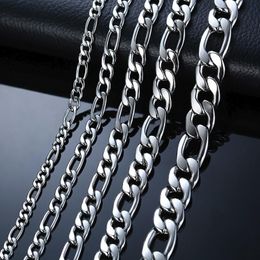 Chains Stylish Figaro Link Chain Necklaces For Men Solid Color Stainless Steel Hip Hop Male Colar 24" JewelryChains