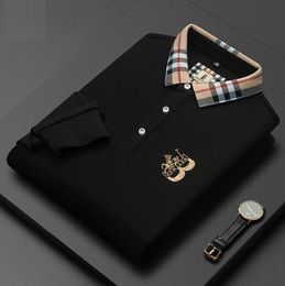 plaid collar designer clothes embroidery Men's Polos summer fashion slim white long sleeve men polo shirt tee mens clothes