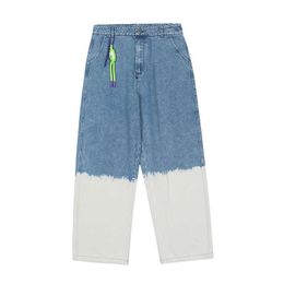 Men's Jeans Men Wash Splice Colour Casual Straight Wide Leg Man Jeans Trousers Male Fashion Streetwear Loose Hip Hop Denim Full Length Pants Z0225