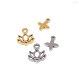 Charms 10pcs Wholesell Stainless Steel High Quality Lotus Pendant DIY Necklace Earrings Bracelets Unfading Colorless 2 Colors