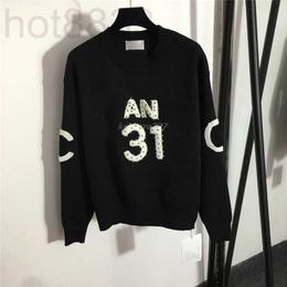 Women's Sweaters Designer Brand Crew Neck Knits Sweater Tops with Letters Beads Milan Runway Crop Top Shirt Clothing High End XAMK