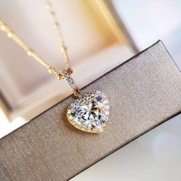Pendant Necklaces Luxury 925 Sterling Silver Crystal Ocean Heart Necklace Gold Plated Zircon Wedding Jewelry Ladies Clavicle Chain Choker
