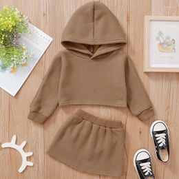 Clothing Sets 2 Pieces Kids Suit Skirt Girl Clothes Spring Fall Solid Colour Long Sleeve Hooded Pullover Package Hip For Toddler