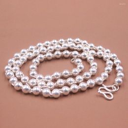 Chains Pure S999 Fine Silver Women Men 6mmW Smooth Beads Chain Link Necklace 60cmL 28-30g