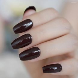 False Nails Solid Colour Gel Fake Loving Chocolate Ballerina Shiny Brown Press On